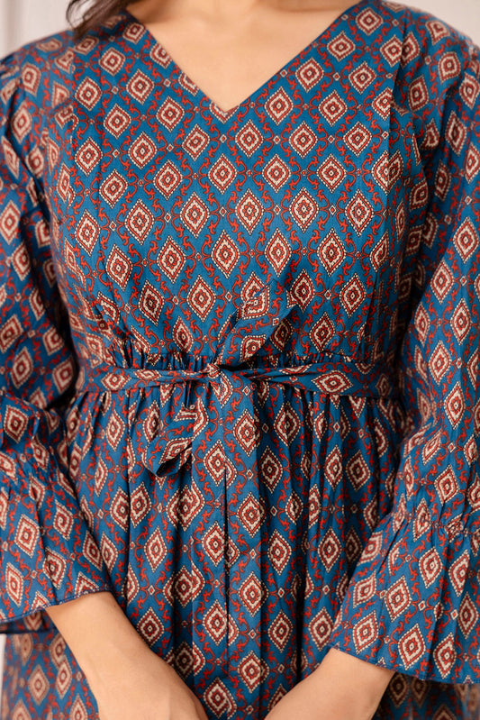 Teal Printed Maternity Dress for Women | LASVINI - Redefining Indian Fashion with Elegance