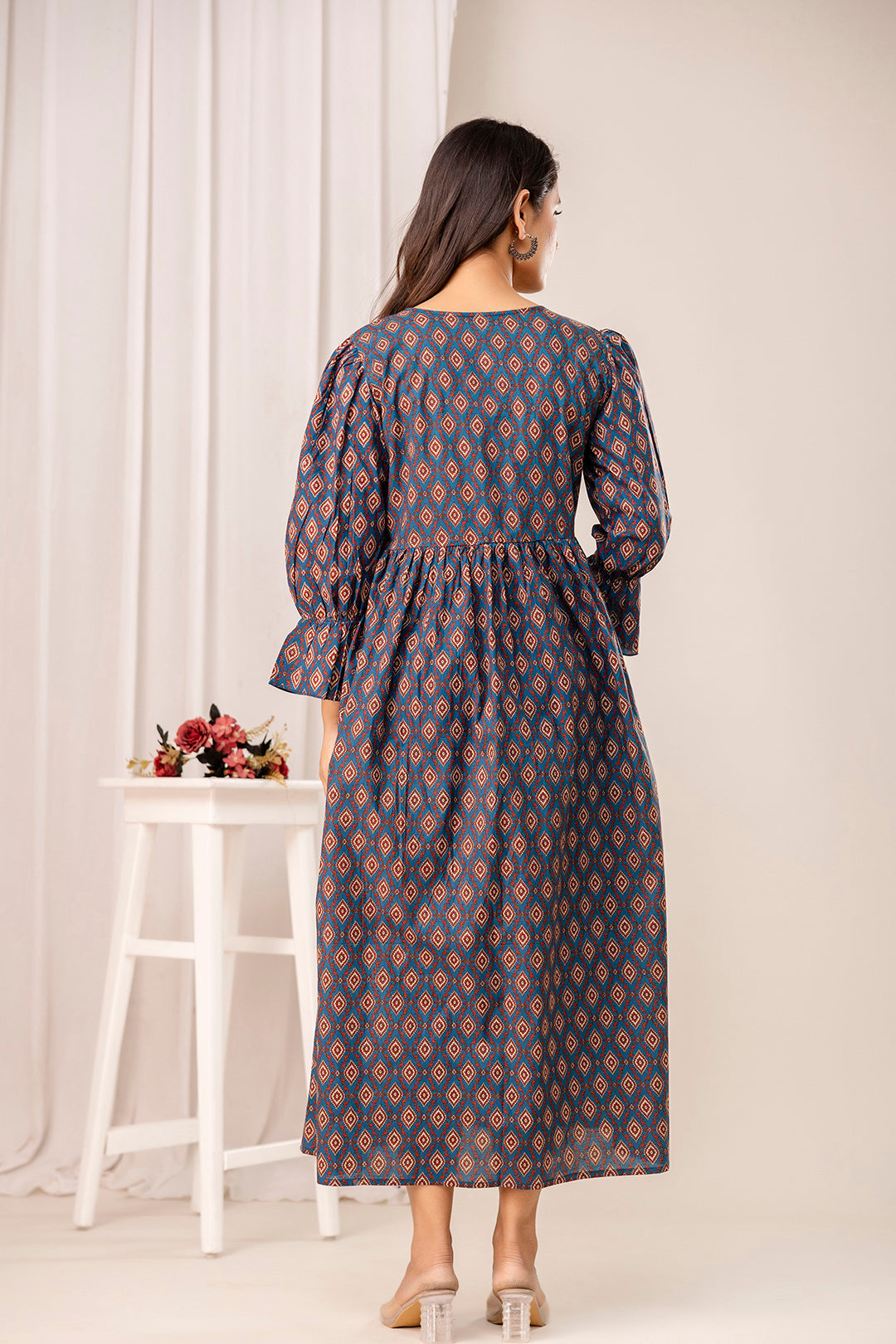 Teal Printed Maternity Dress for Women | LASVINI - Redefining Indian Fashion with Elegance