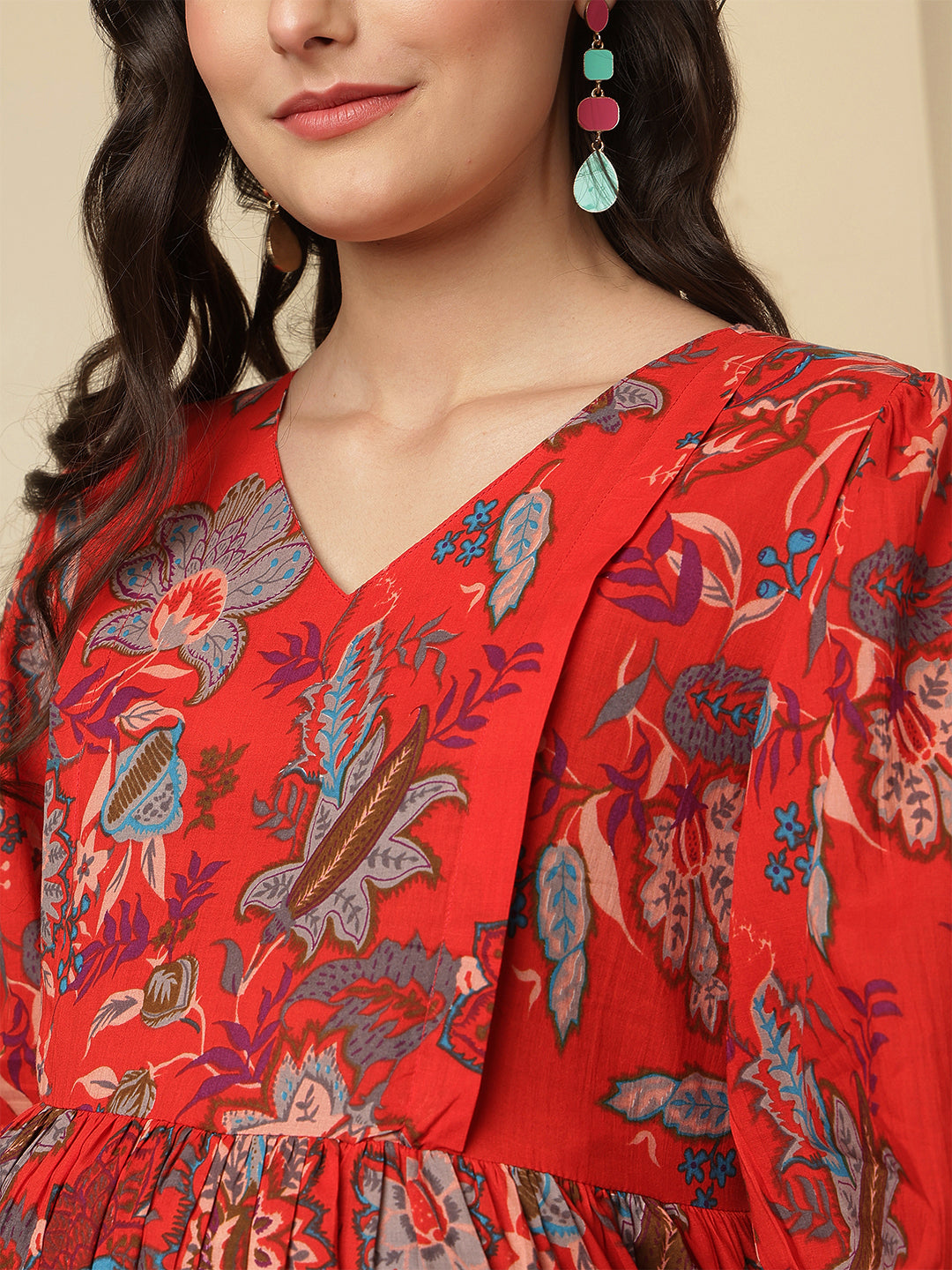 Red Floral Printed Maternity Dress fro Women | LASVINI - Redefining Indian Fashion with Elegance