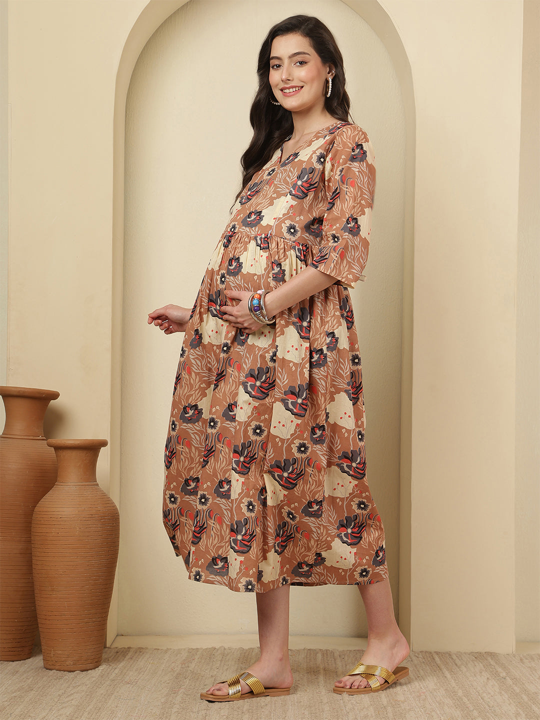 Floral Printed Maternity Dress fro Women | LASVINI - Redefining Indian Fashion with Elegance