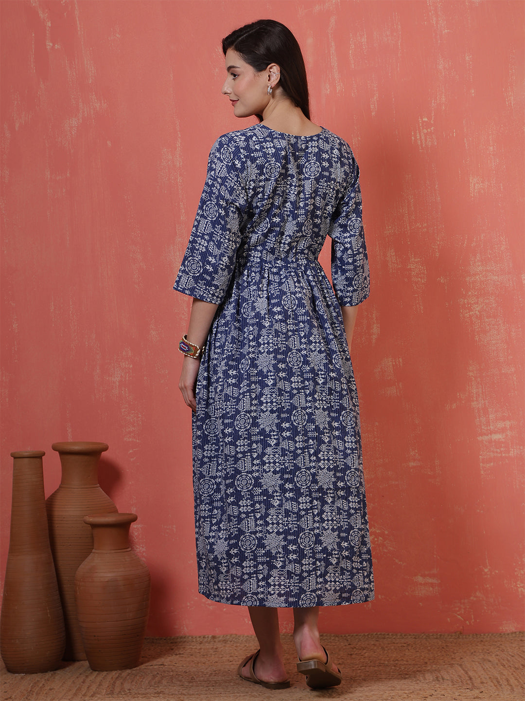 Blue Printed Maternity Dress fro Women | LASVINI - Redefining Indian Fashion with Elegance