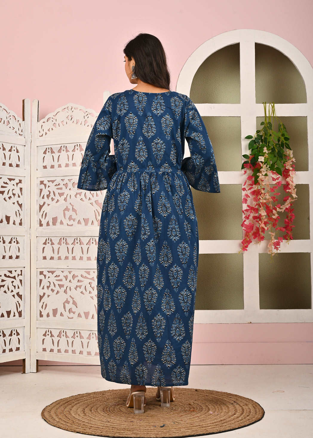 Blue Printed Maternity Dress fro Women | LASVINI - Redefining Indian Fashion with Elegance