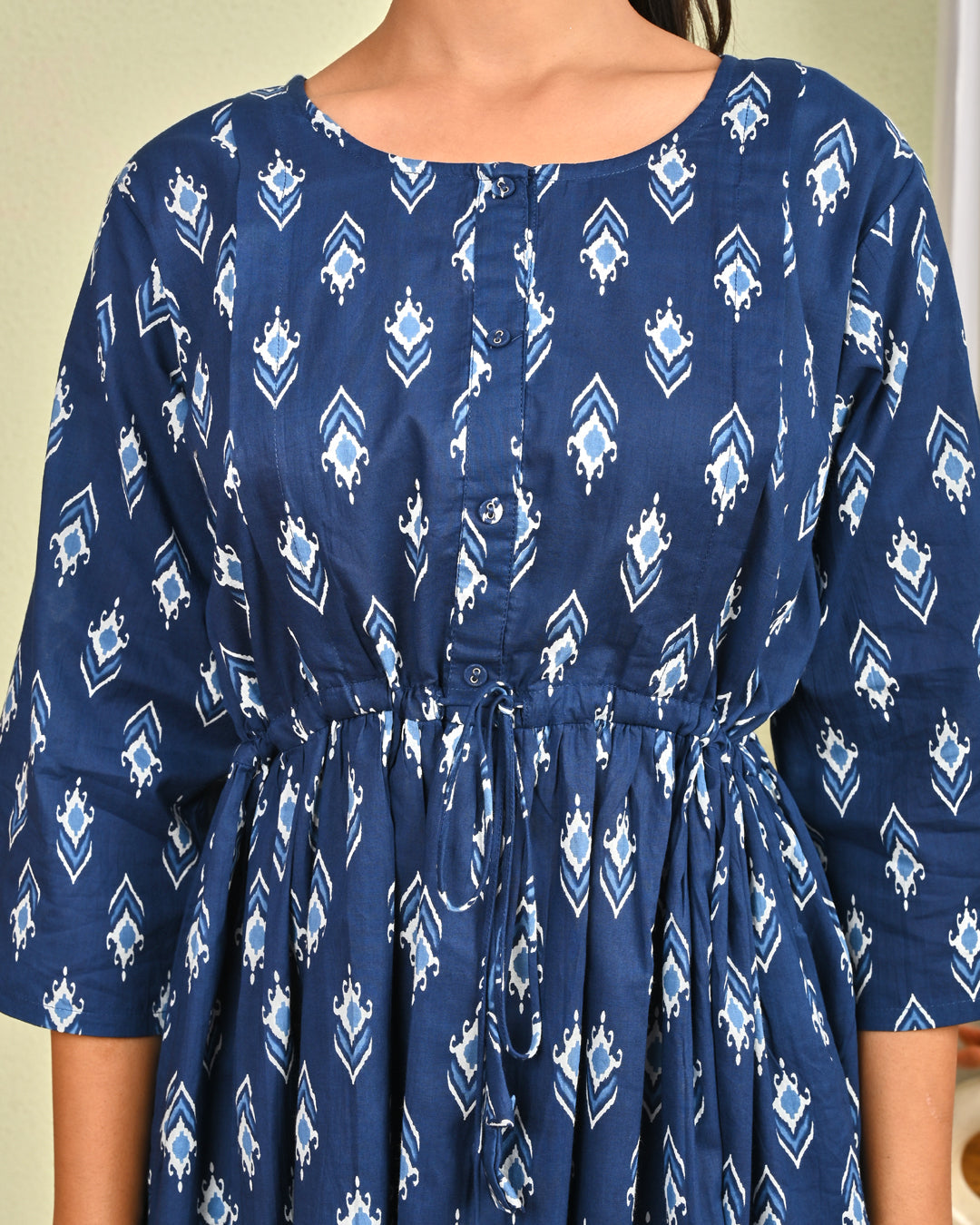 Women Blue Printed Flared Dress | LASVINI - Redefining Indian Fashion with Elegance