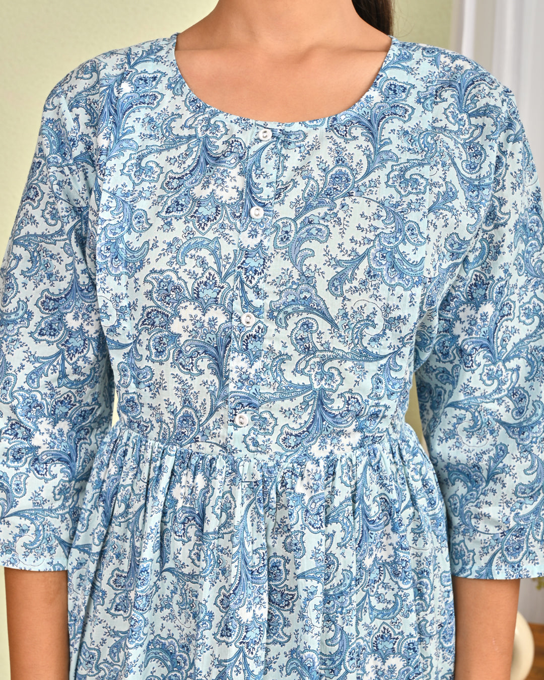 Women Blue Printed Flared Dress | LASVINI - Redefining Indian Fashion with Elegance