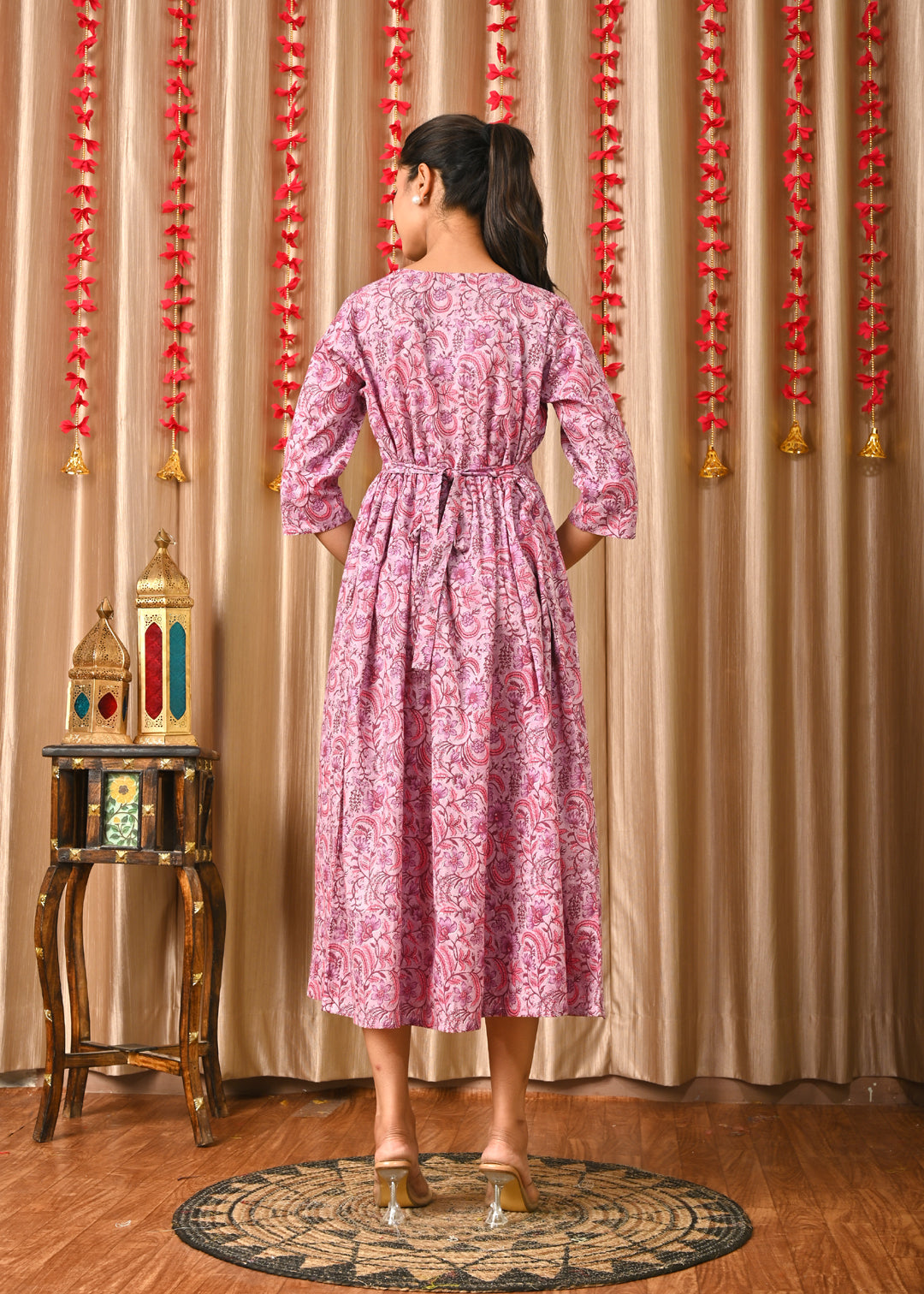 Women Levender Printed Flared Dress | LASVINI - Redefining Indian Fashion with Elegance