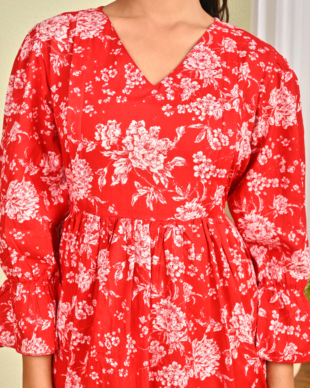 Women Red Printed Flared Dress | LASVINI - Redefining Indian Fashion with Elegance