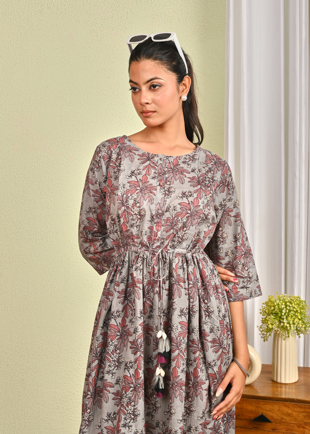 Women Grey Printed Flared Dress | LASVINI - Redefining Indian Fashion with Elegance