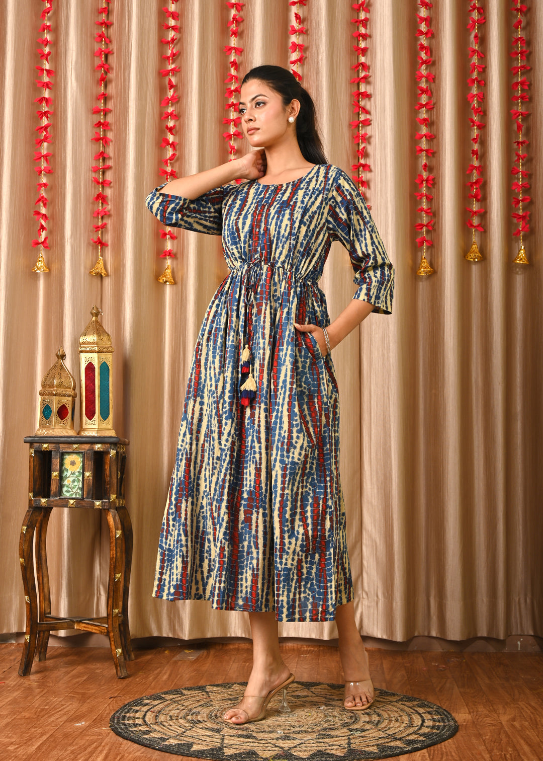 Women Multi Printed Flared Dress | LASVINI - Redefining Indian Fashion with Elegance