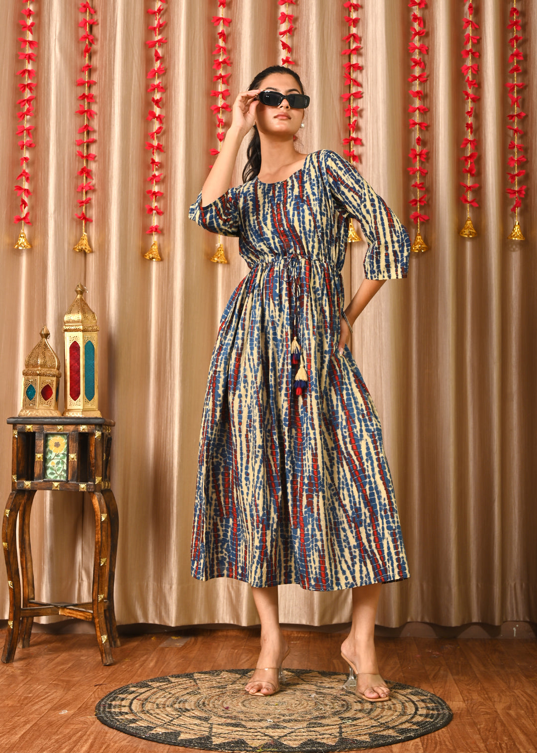 Women Multi Printed Flared Dress | LASVINI - Redefining Indian Fashion with Elegance