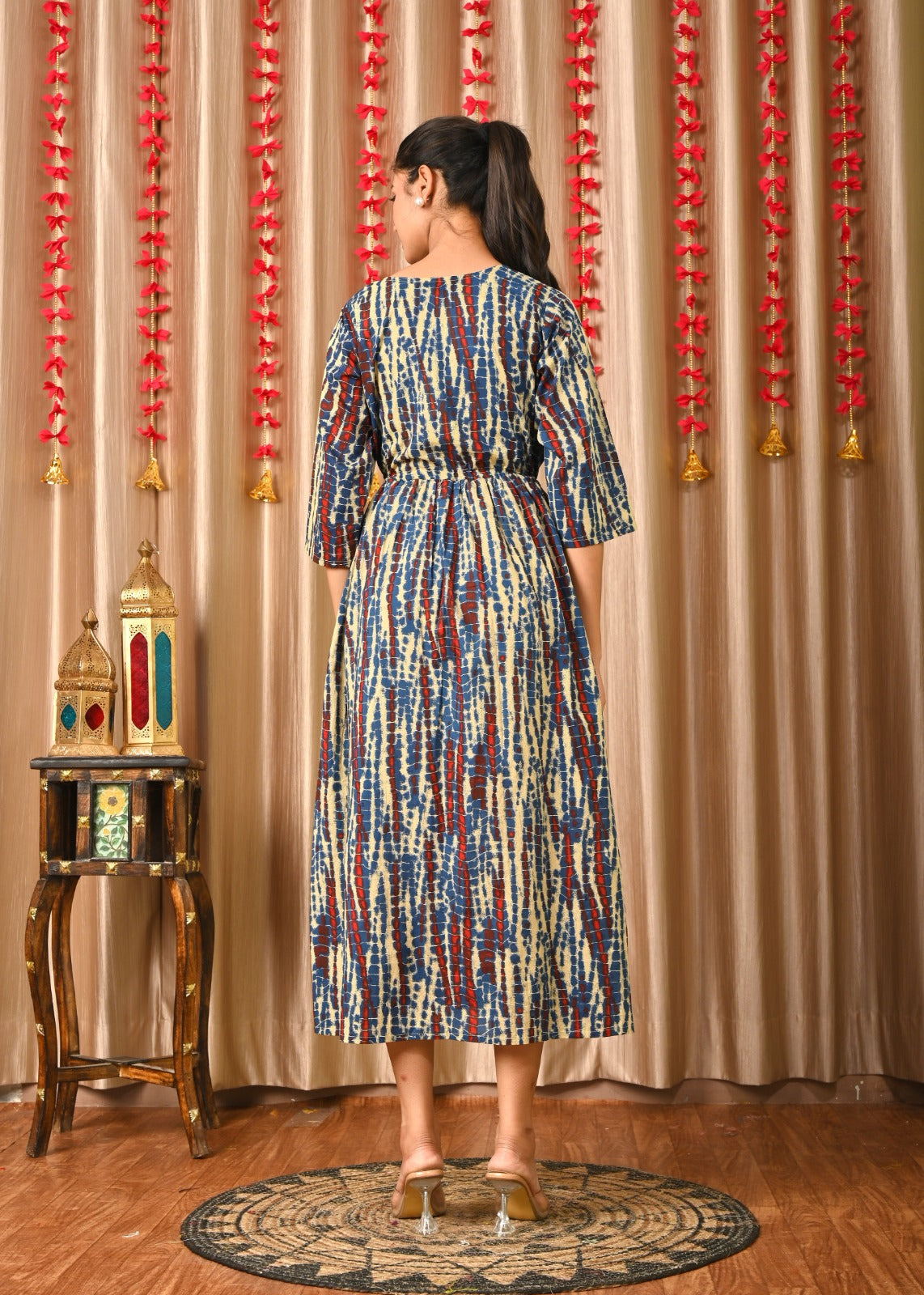 Women Multi Printed Flared Dress | LASVINI - Redefining Indian Fashion with Elegance