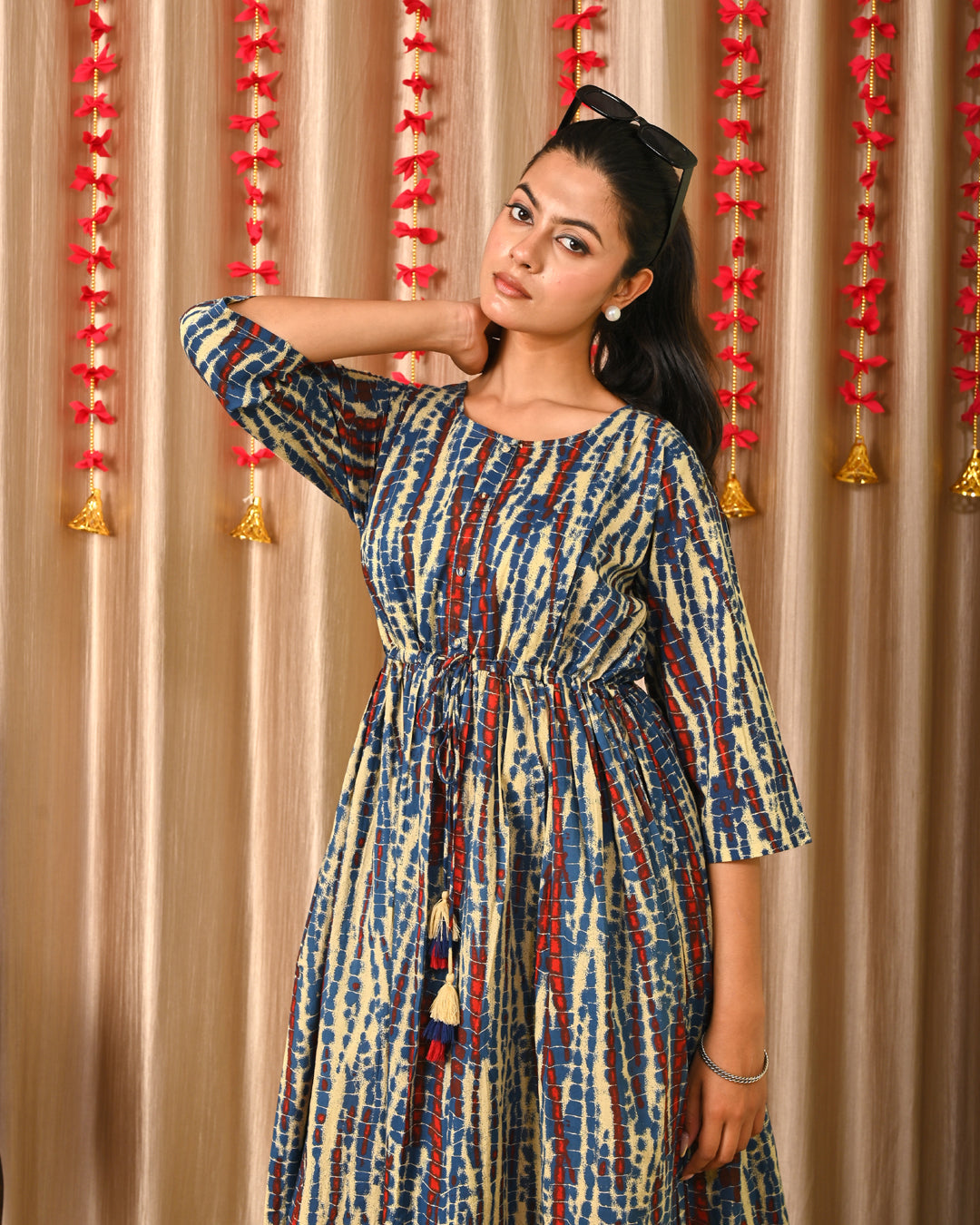 Women Multi Printed Flared Dress | LASVINI - Redefining Indian Fashion with Elegance