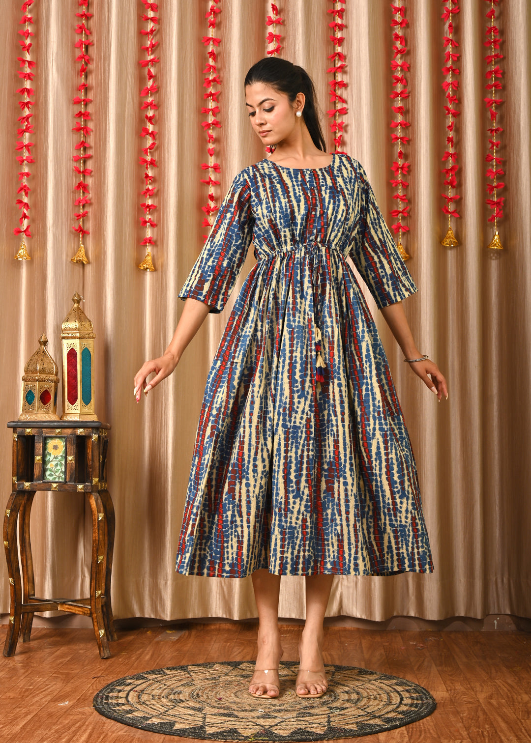 Women Multi Printed Flared Dress | LASVINI - Redefining Indian Fashion with Elegance