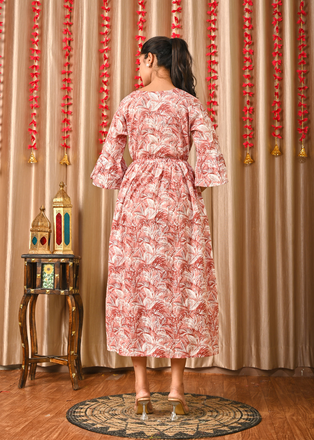 Women Mauve Floral Printed Flared Dress | LASVINI - Redefining Indian Fashion with Elegance