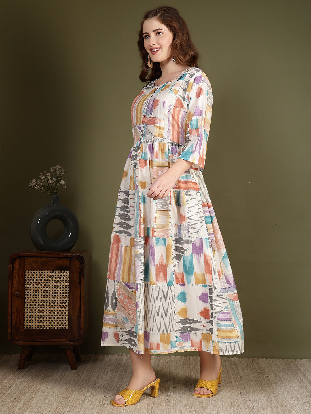 Women Multicolor Printed Flared Dress | LASVINI - Redefining Indian Fashion with Elegance