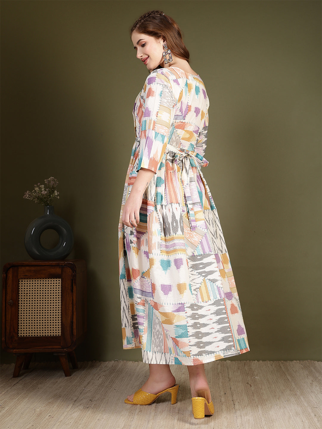 Women Multicolor Printed Flared Dress | LASVINI - Redefining Indian Fashion with Elegance