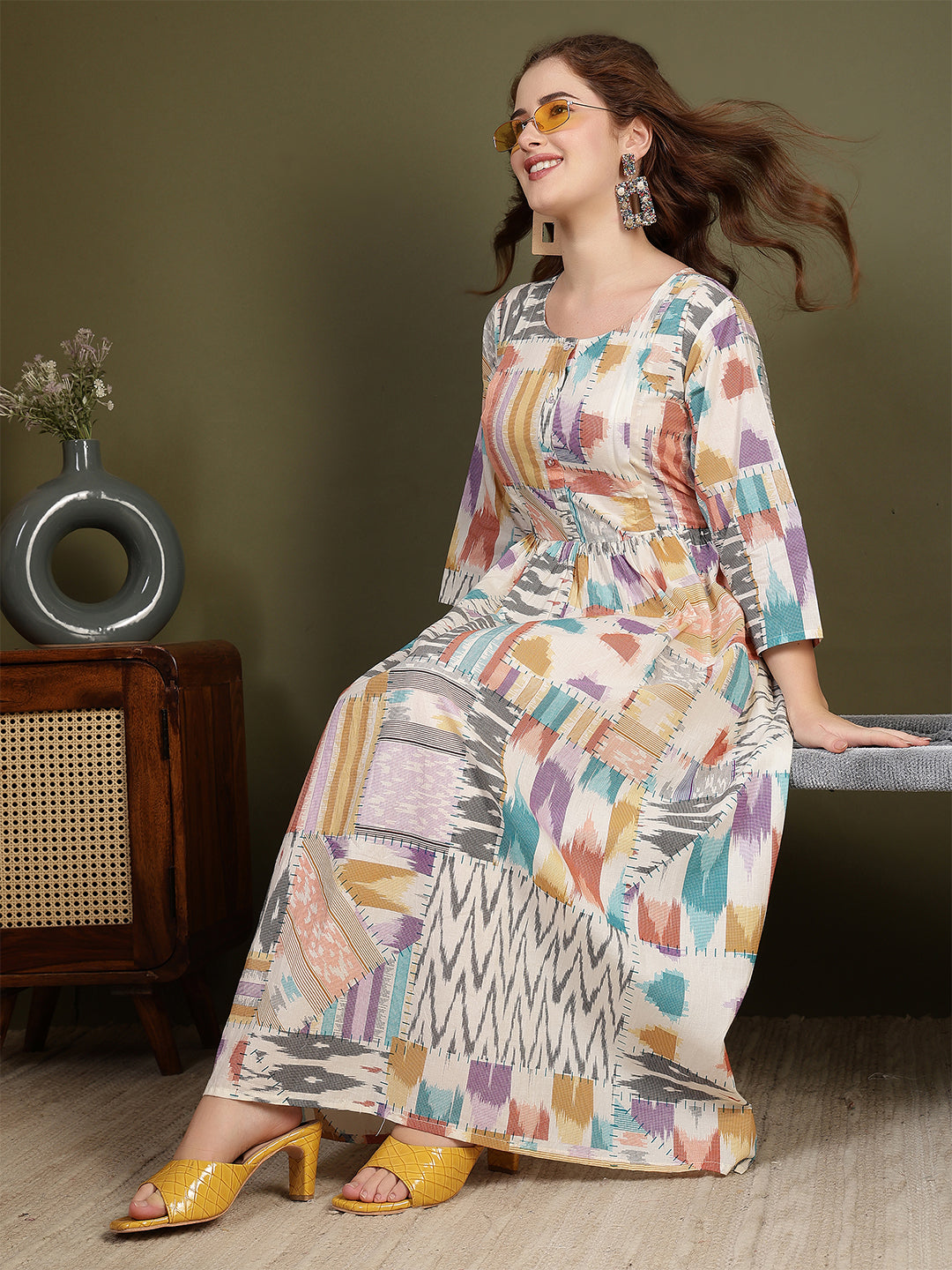 Women Multicolor Printed Flared Dress | LASVINI - Redefining Indian Fashion with Elegance