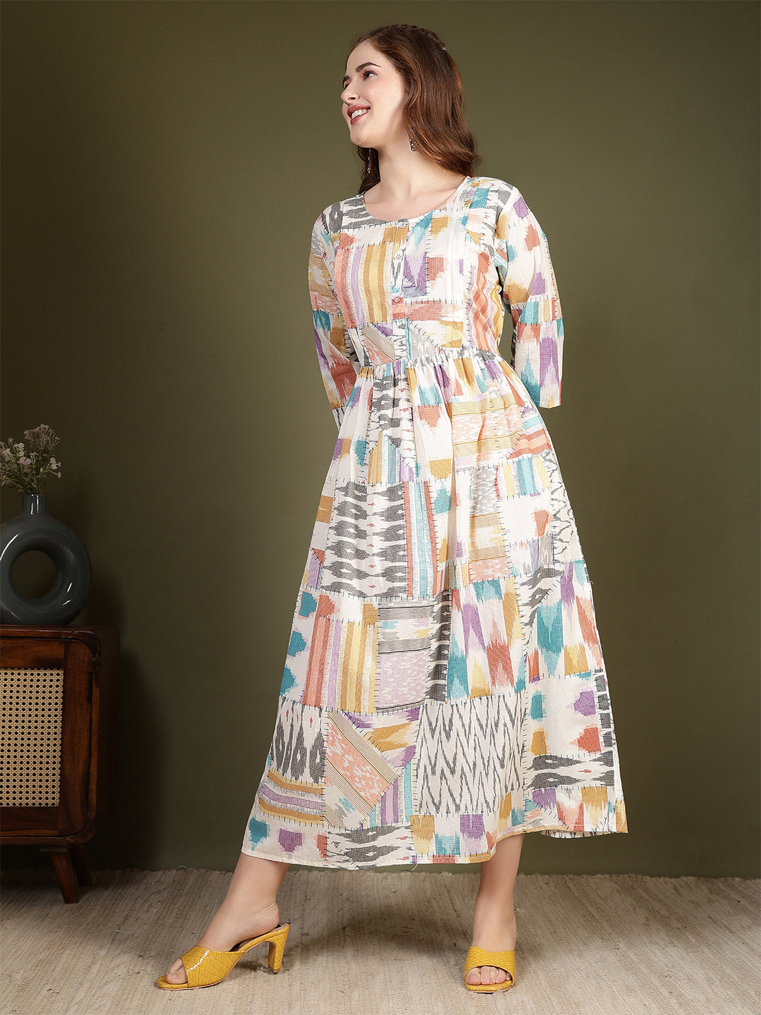Women Multicolor Printed Flared Dress | LASVINI - Redefining Indian Fashion with Elegance
