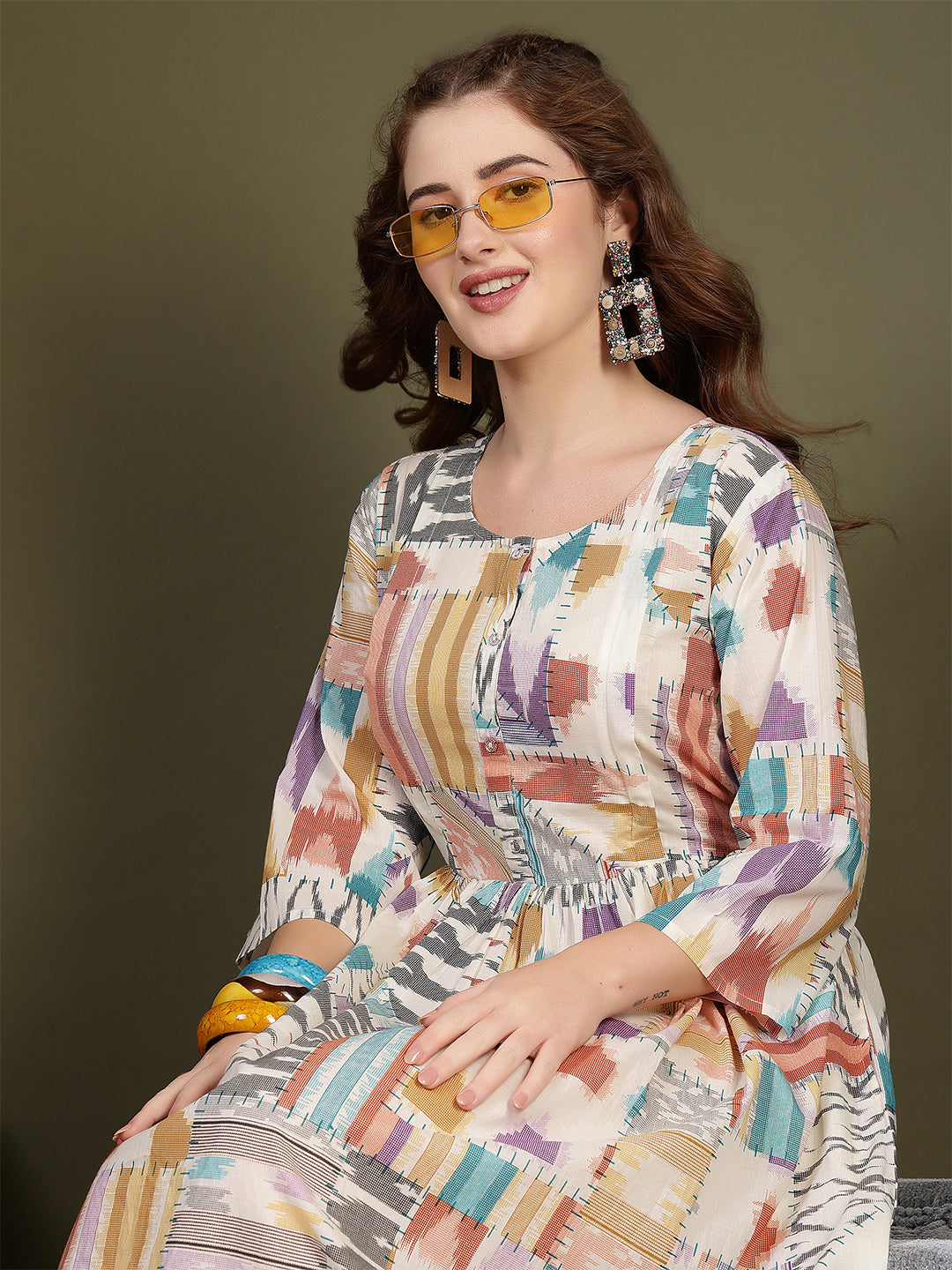 Women Multicolor Printed Flared Dress | LASVINI - Redefining Indian Fashion with Elegance