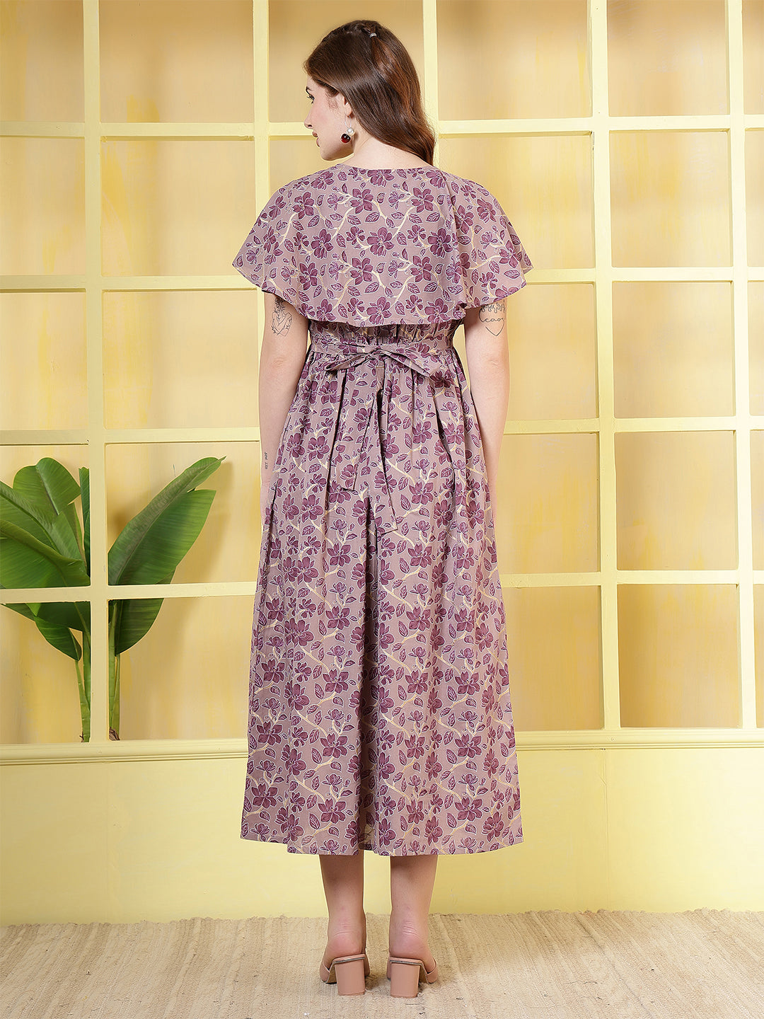Women Purple Printed Flared Dress | LASVINI - Redefining Indian Fashion with Elegance