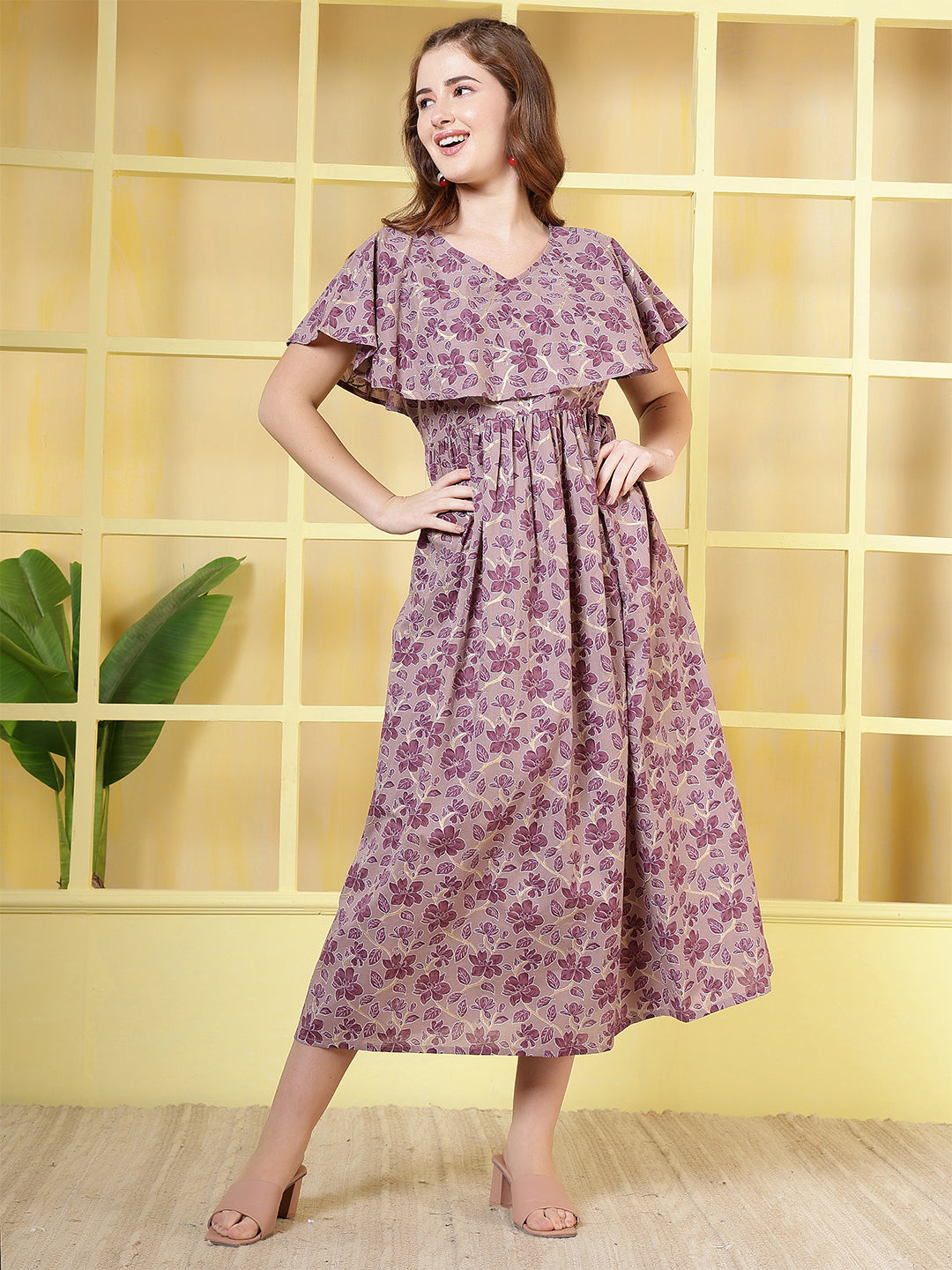 Women Purple Printed Flared Dress | LASVINI - Redefining Indian Fashion with Elegance