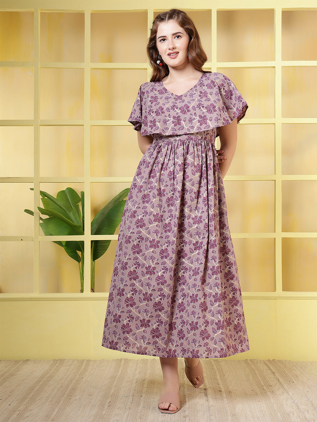 Women Purple Printed Flared Dress | LASVINI - Redefining Indian Fashion with Elegance