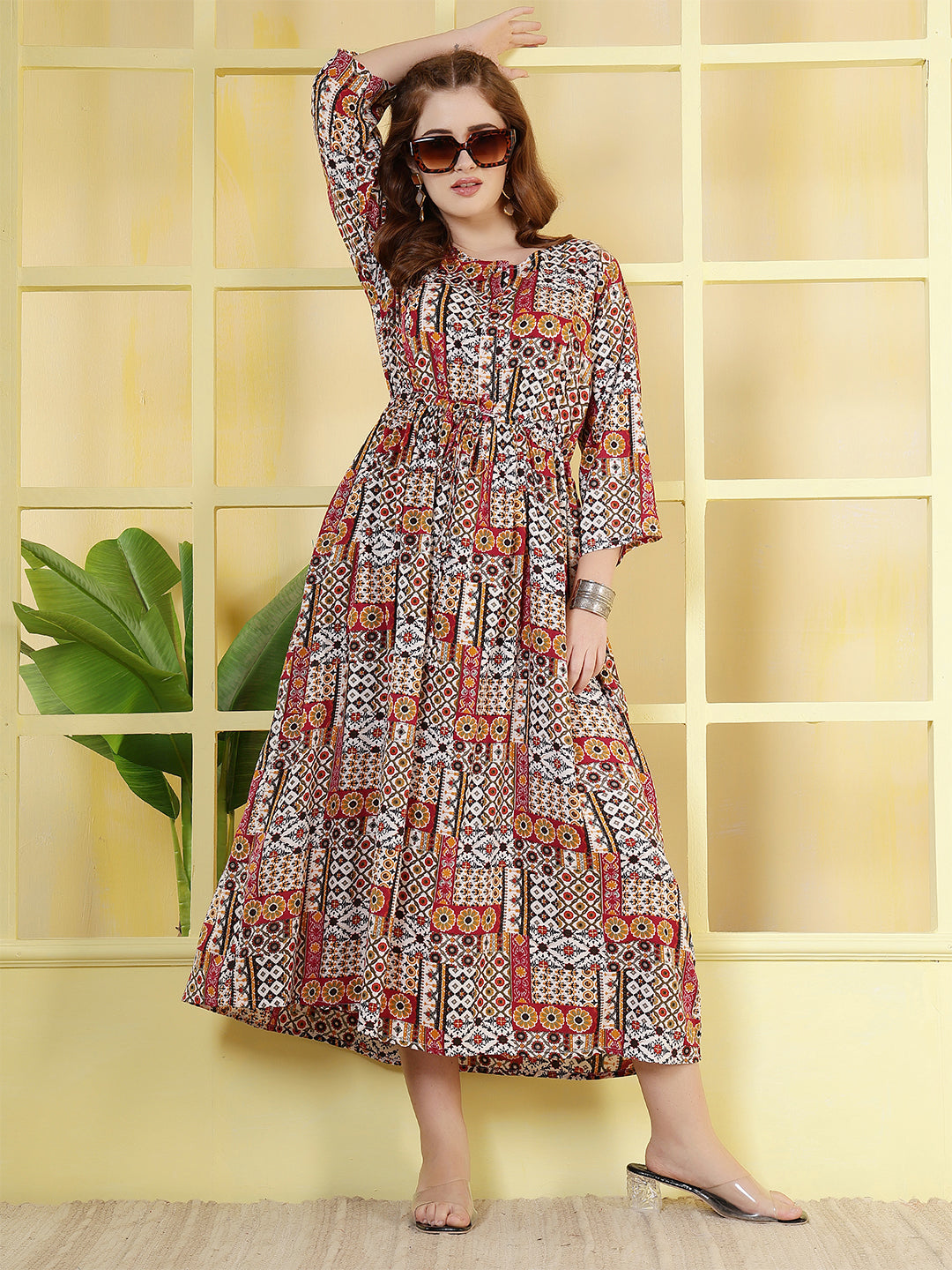 Women Multicolor Printed Flared Dress | LASVINI - Redefining Indian Fashion with Elegance