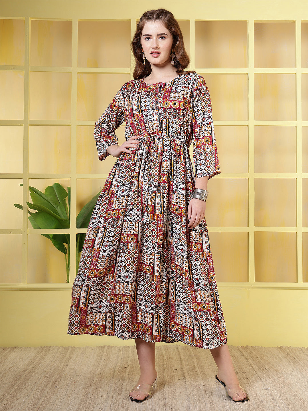 Women Multicolor Printed Flared Dress | LASVINI - Redefining Indian Fashion with Elegance