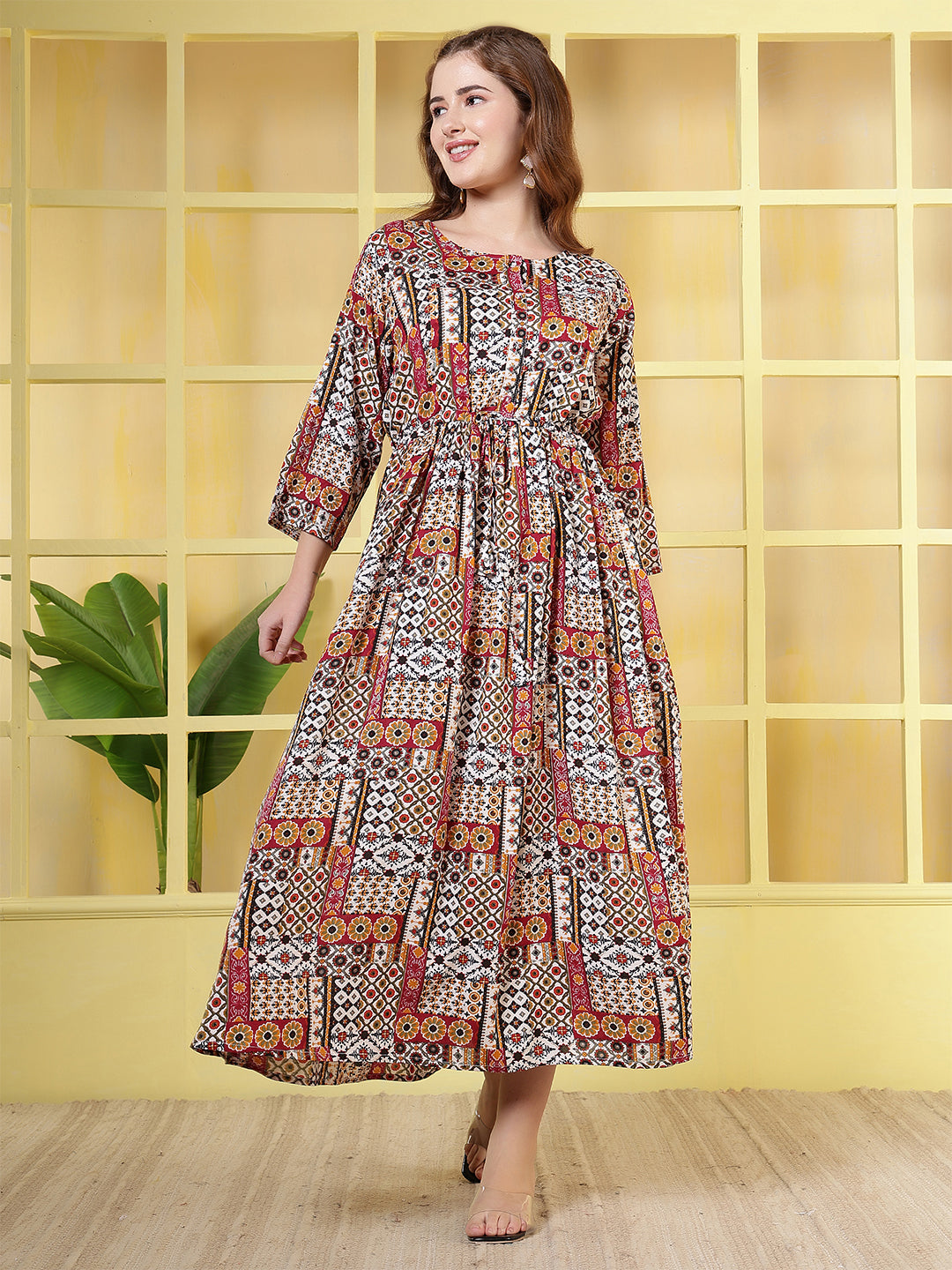 Women Multicolor Printed Flared Dress | LASVINI - Redefining Indian Fashion with Elegance