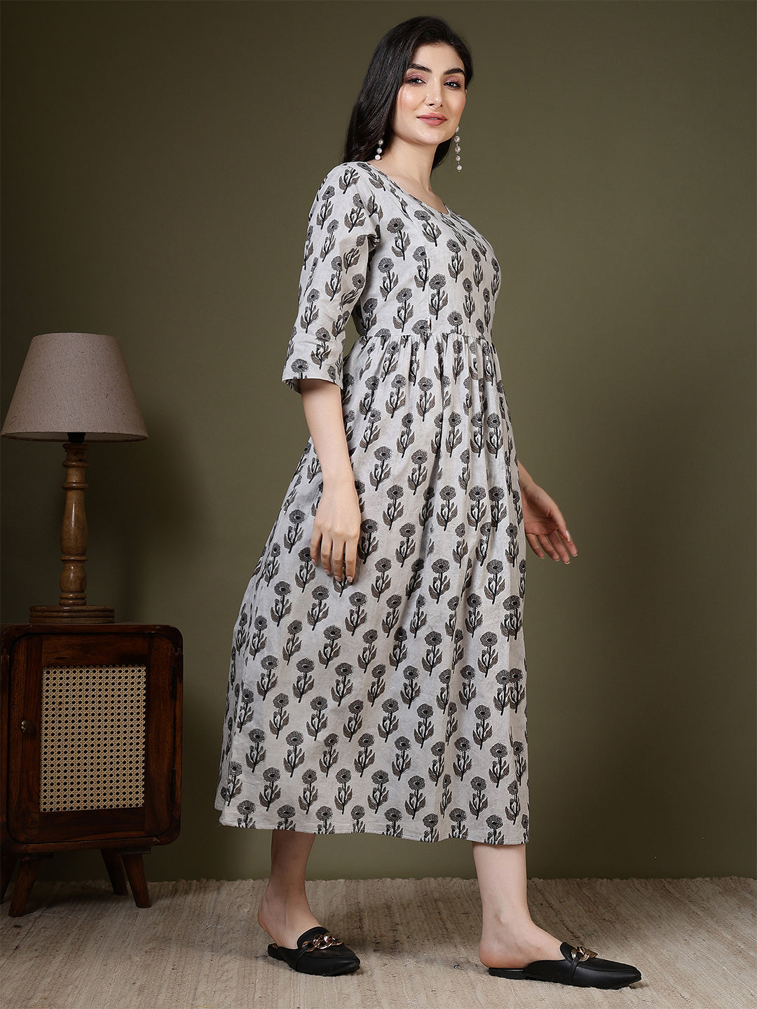 Grey Printed Dress For Women | LASVINI - Redefining Indian Fashion with Elegance