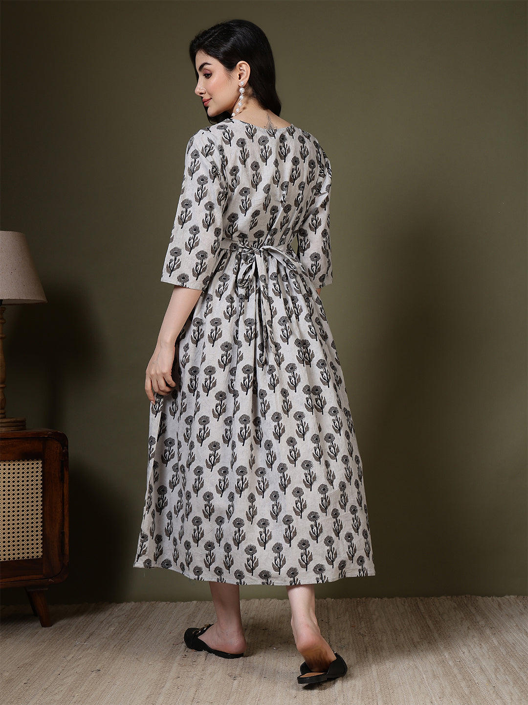 Grey Printed Dress For Women | LASVINI - Redefining Indian Fashion with Elegance
