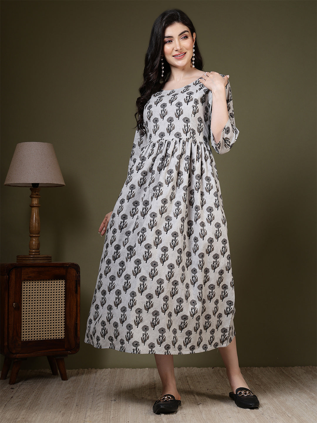 Grey Printed Dress For Women | LASVINI - Redefining Indian Fashion with Elegance