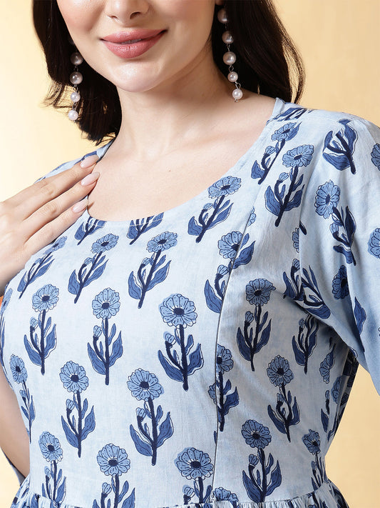 Blue Floral Dress For Women | LASVINI - Redefining Indian Fashion with Elegance