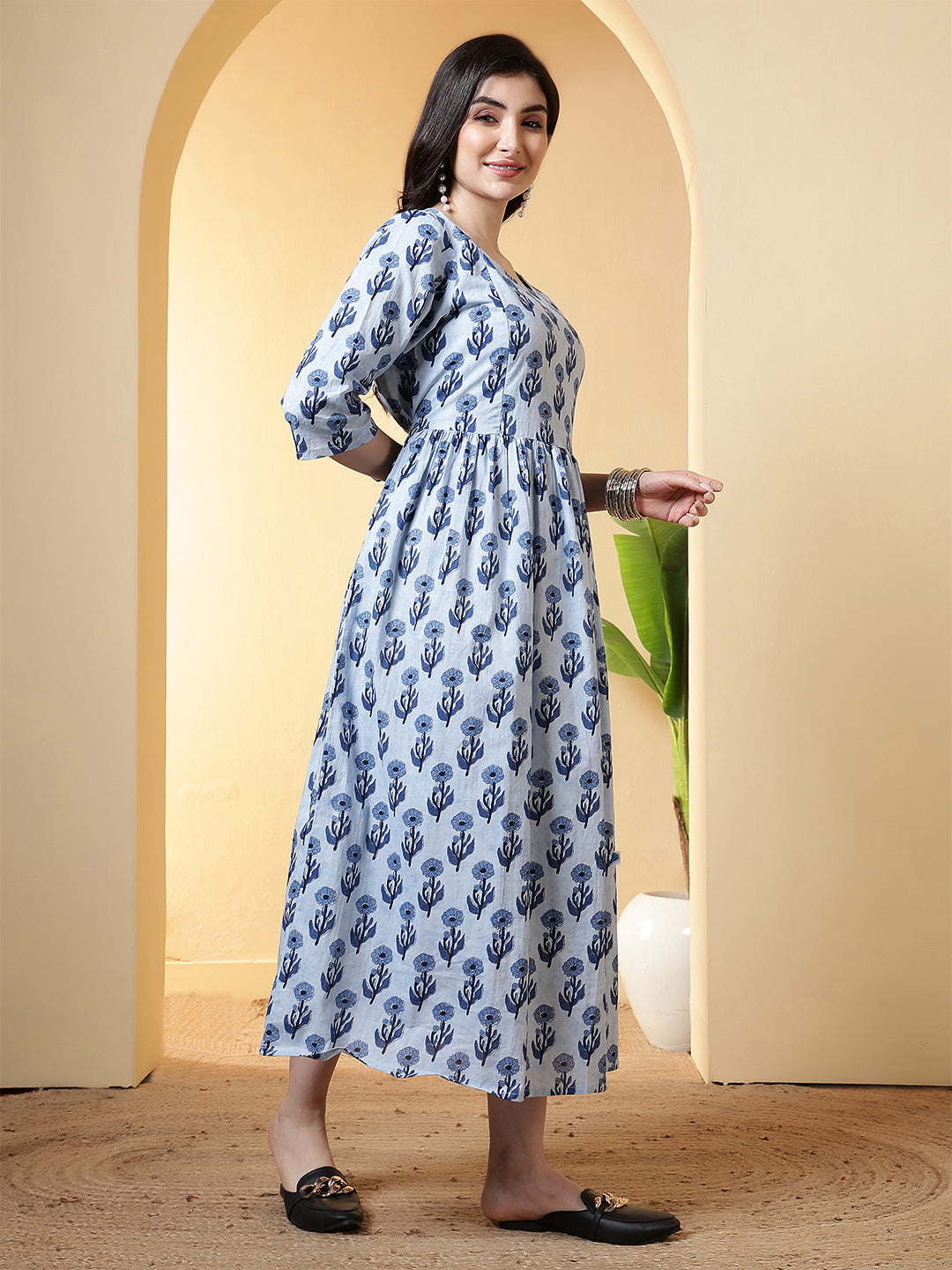 Blue Floral Dress For Women | LASVINI - Redefining Indian Fashion with Elegance