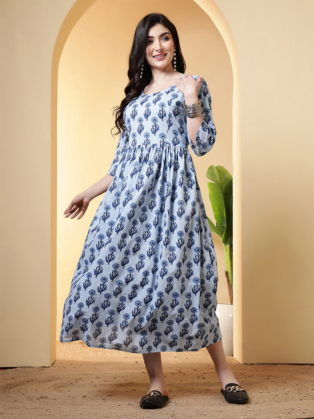 Blue Floral Dress For Women | LASVINI - Redefining Indian Fashion with Elegance