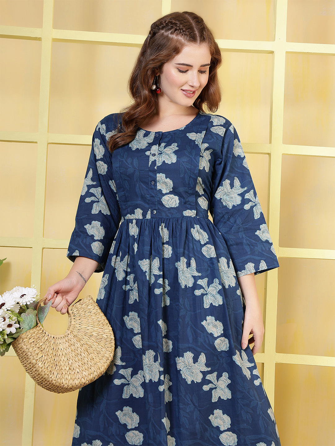 Blue Printed Dress For Women | LASVINI - Redefining Indian Fashion with Elegance