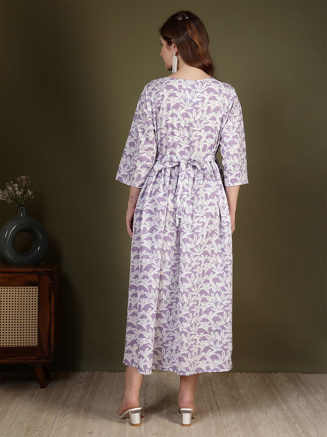 Women Purple Printed Flared Dress | LASVINI - Redefining Indian Fashion with Elegance