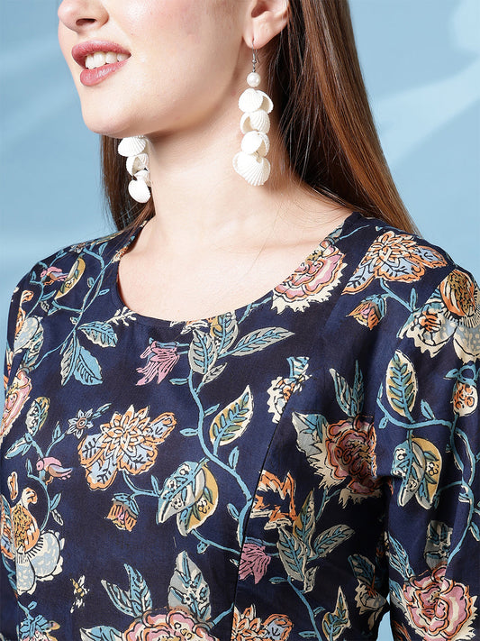 Navy Blue Printed Dress For Women | LASVINI - Redefining Indian Fashion with Elegance