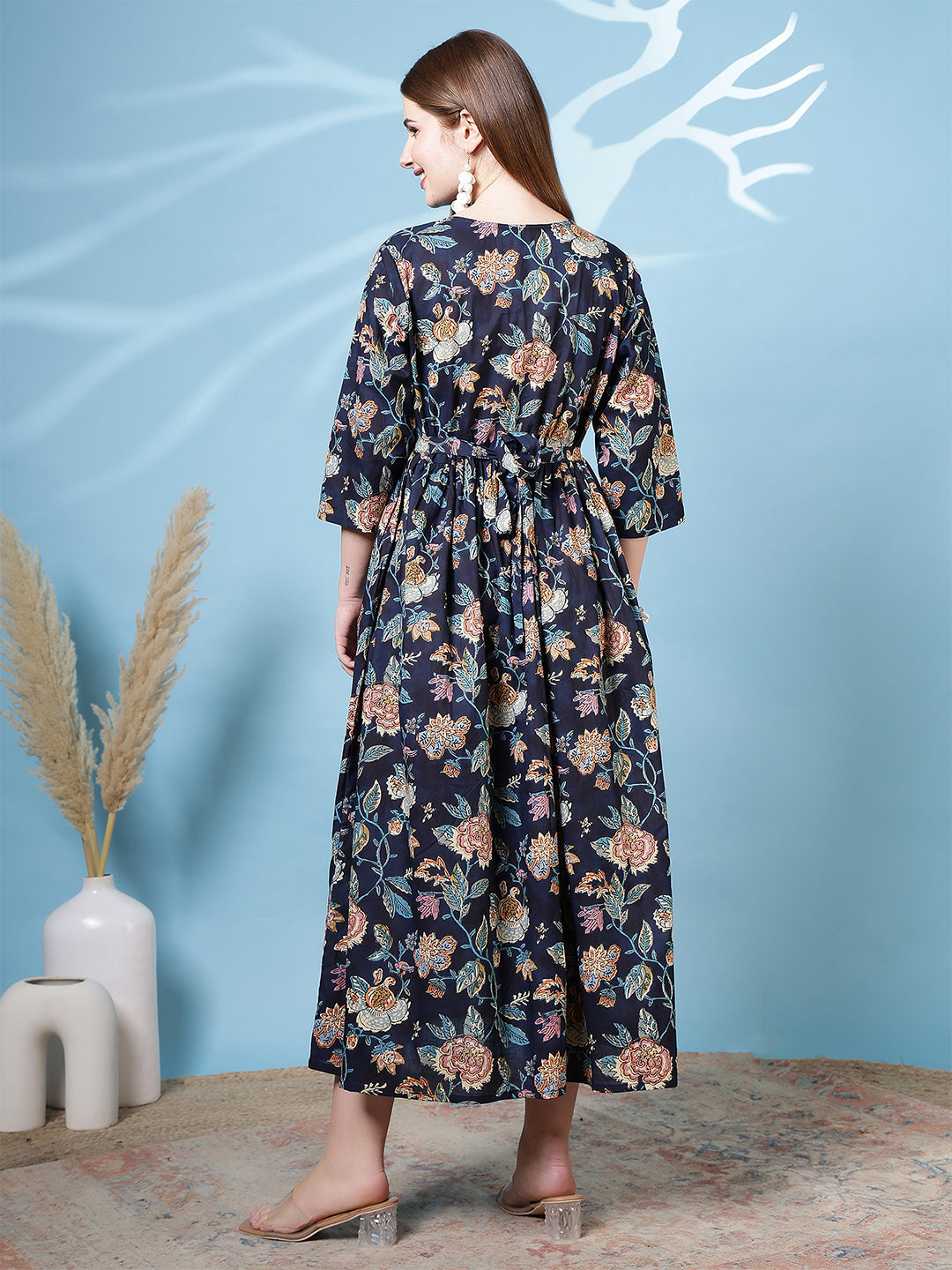 Navy Blue Printed Dress For Women | LASVINI - Redefining Indian Fashion with Elegance