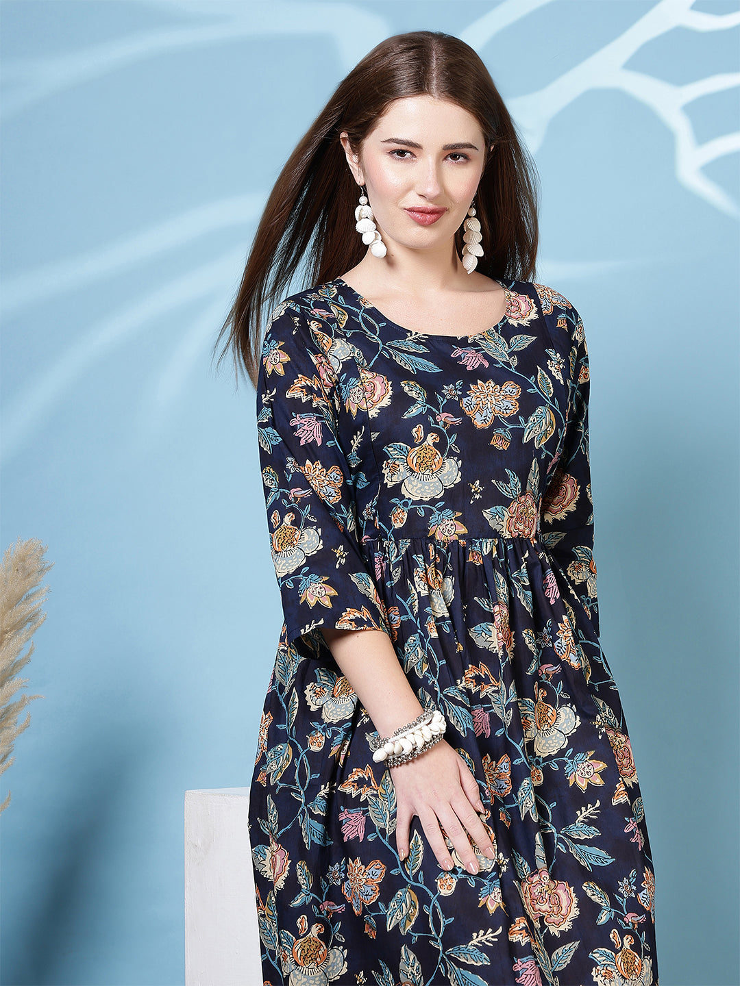 Navy Blue Printed Dress For Women | LASVINI - Redefining Indian Fashion with Elegance