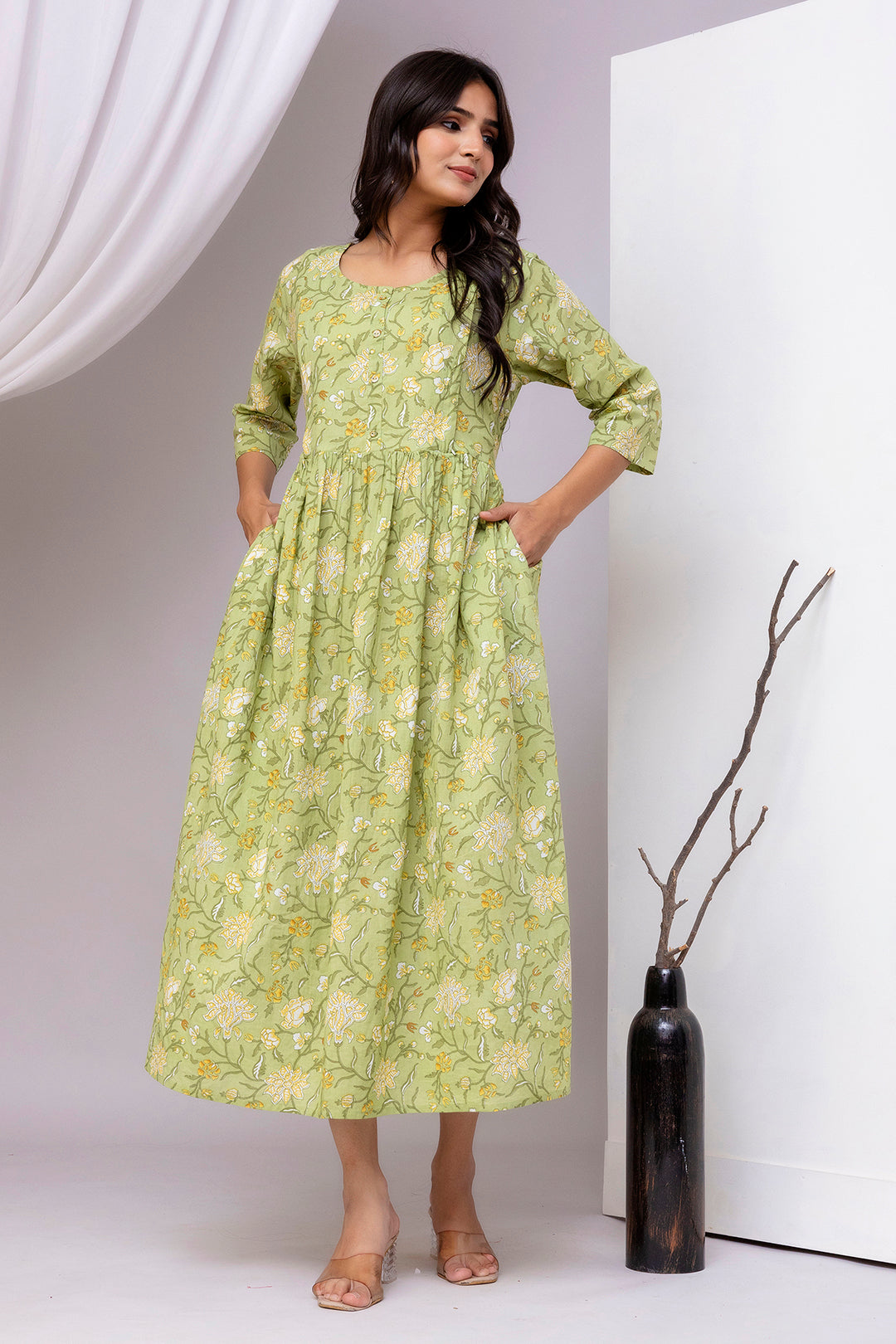 Green Printed Dress for Women | LASVINI - Redefining Indian Fashion with Elegance