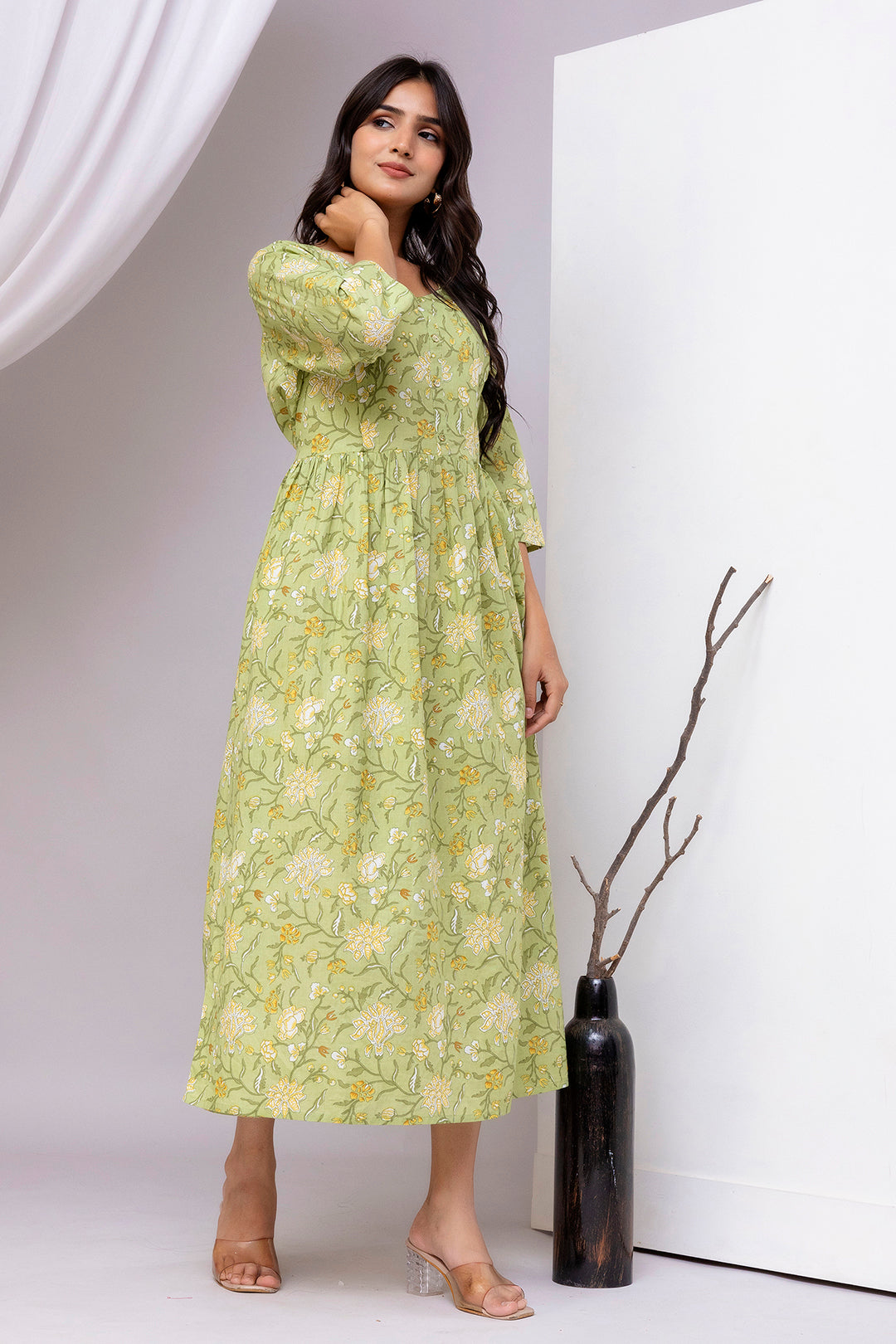 Green Printed Dress for Women | LASVINI - Redefining Indian Fashion with Elegance
