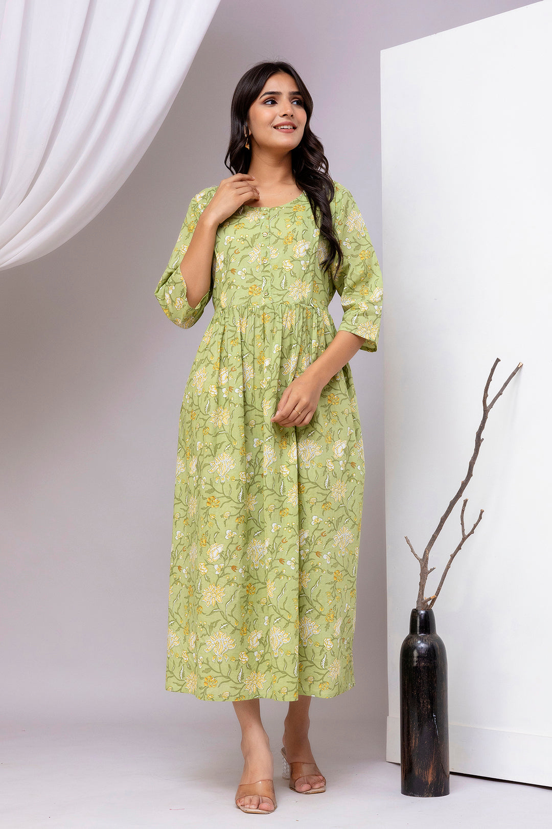 Green Printed Dress for Women | LASVINI - Redefining Indian Fashion with Elegance