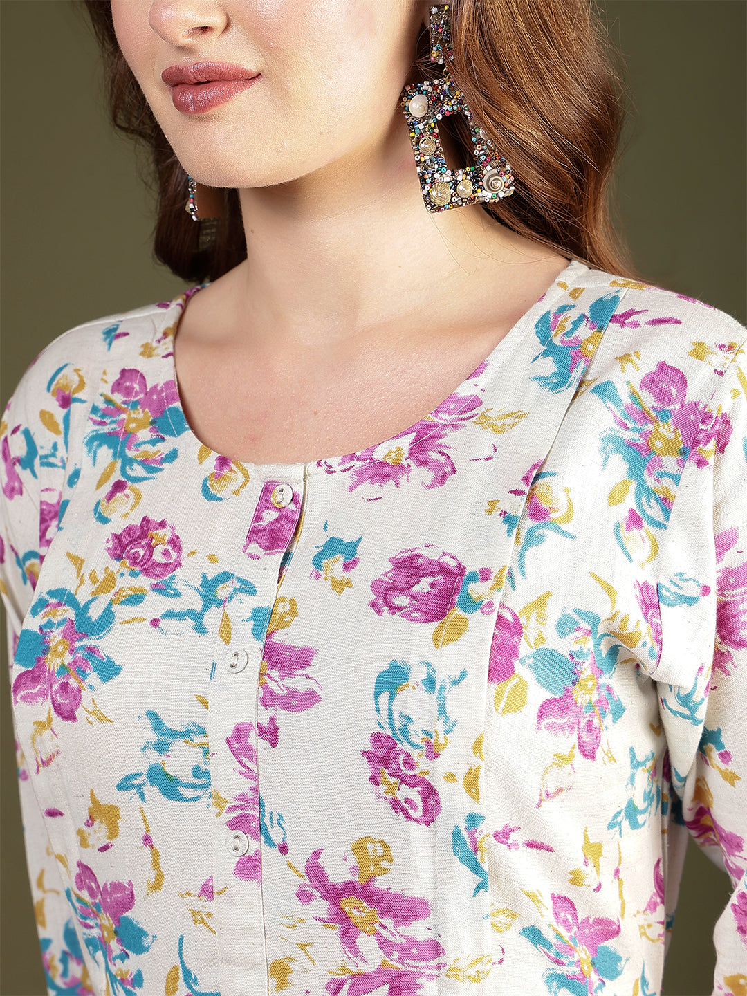 Off white Printed Flared Dress for Women | LASVINI - Redefining Indian Fashion with Elegance