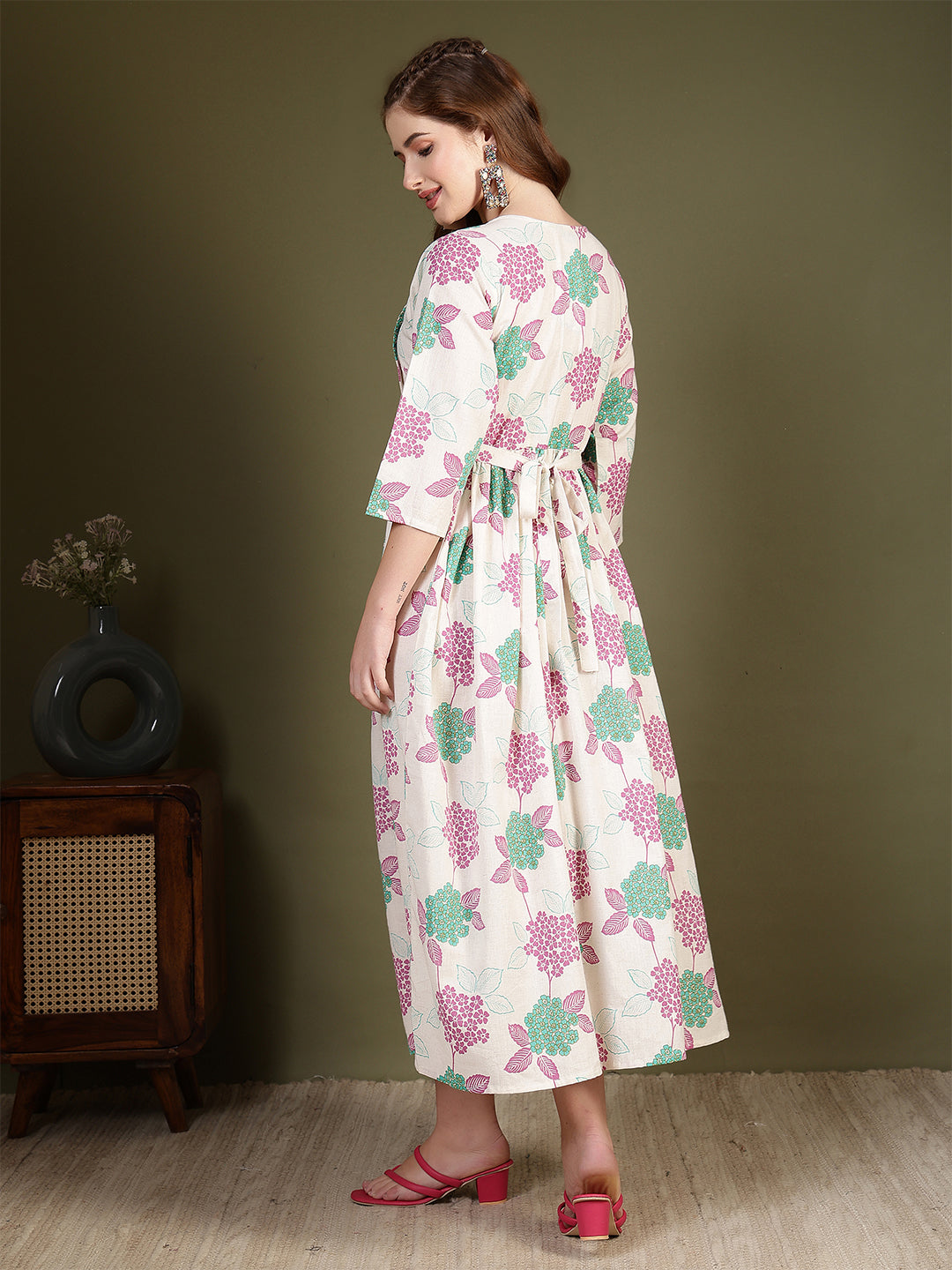 Off white Printed Flared Dress for Women | LASVINI - Redefining Indian Fashion with Elegance
