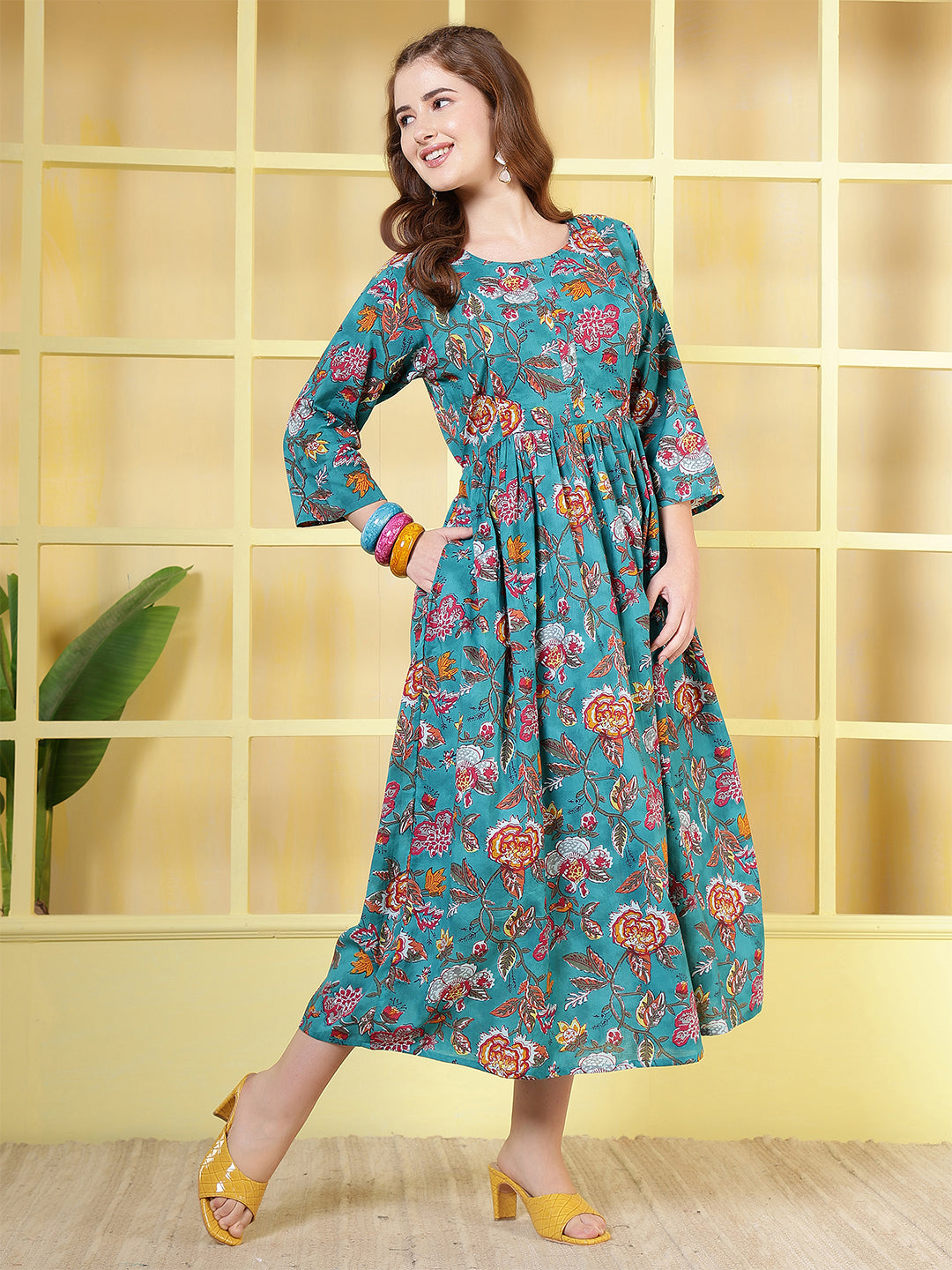 Blue Floral Printed Dress fro Women | LASVINI - Redefining Indian Fashion with Elegance