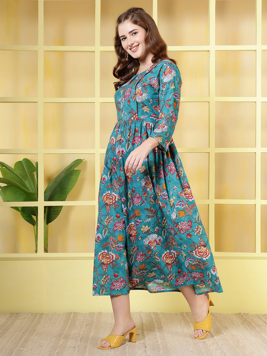 Blue Floral Printed Dress fro Women | LASVINI - Redefining Indian Fashion with Elegance