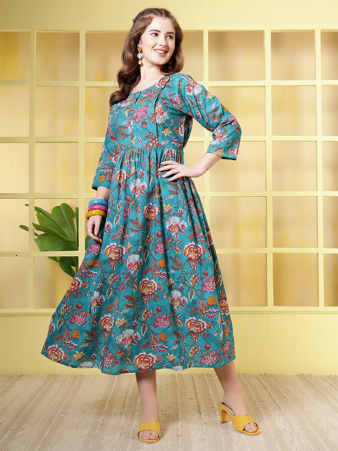 Blue Floral Printed Dress fro Women | LASVINI - Redefining Indian Fashion with Elegance