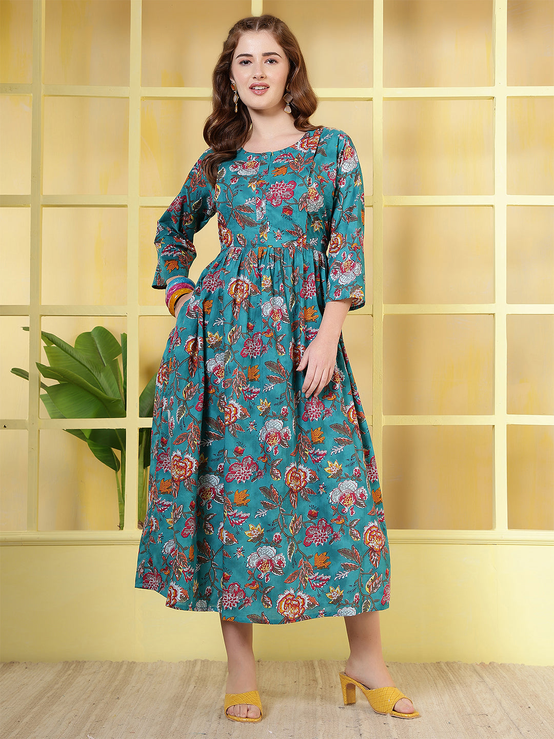 Blue Floral Printed Dress fro Women | LASVINI - Redefining Indian Fashion with Elegance