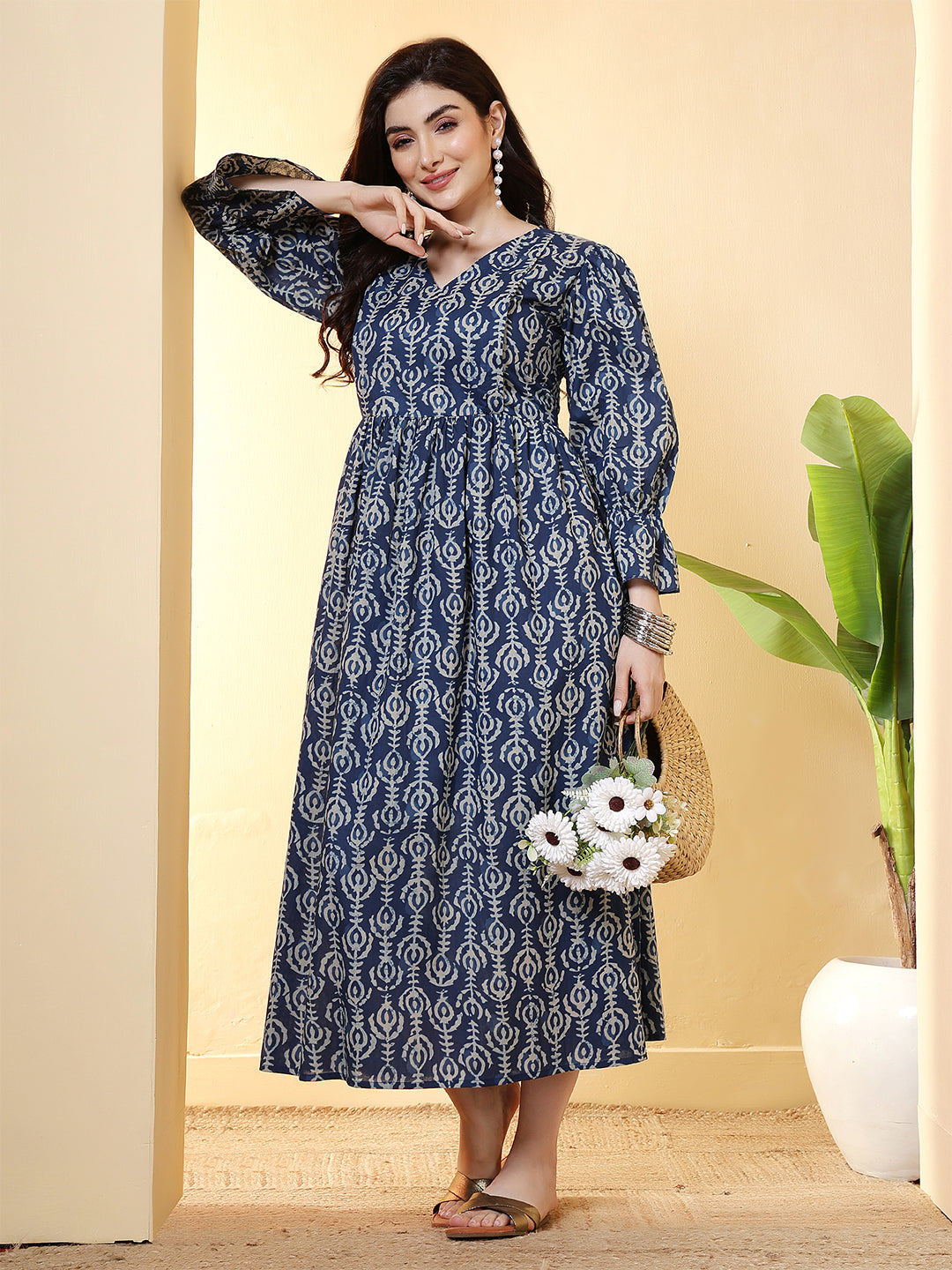 Blue Printed Dress for Women | LASVINI - Redefining Indian Fashion with Elegance