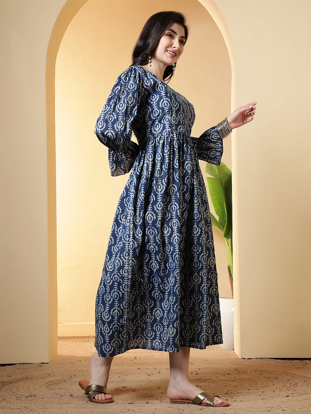 Blue Printed Dress for Women | LASVINI - Redefining Indian Fashion with Elegance